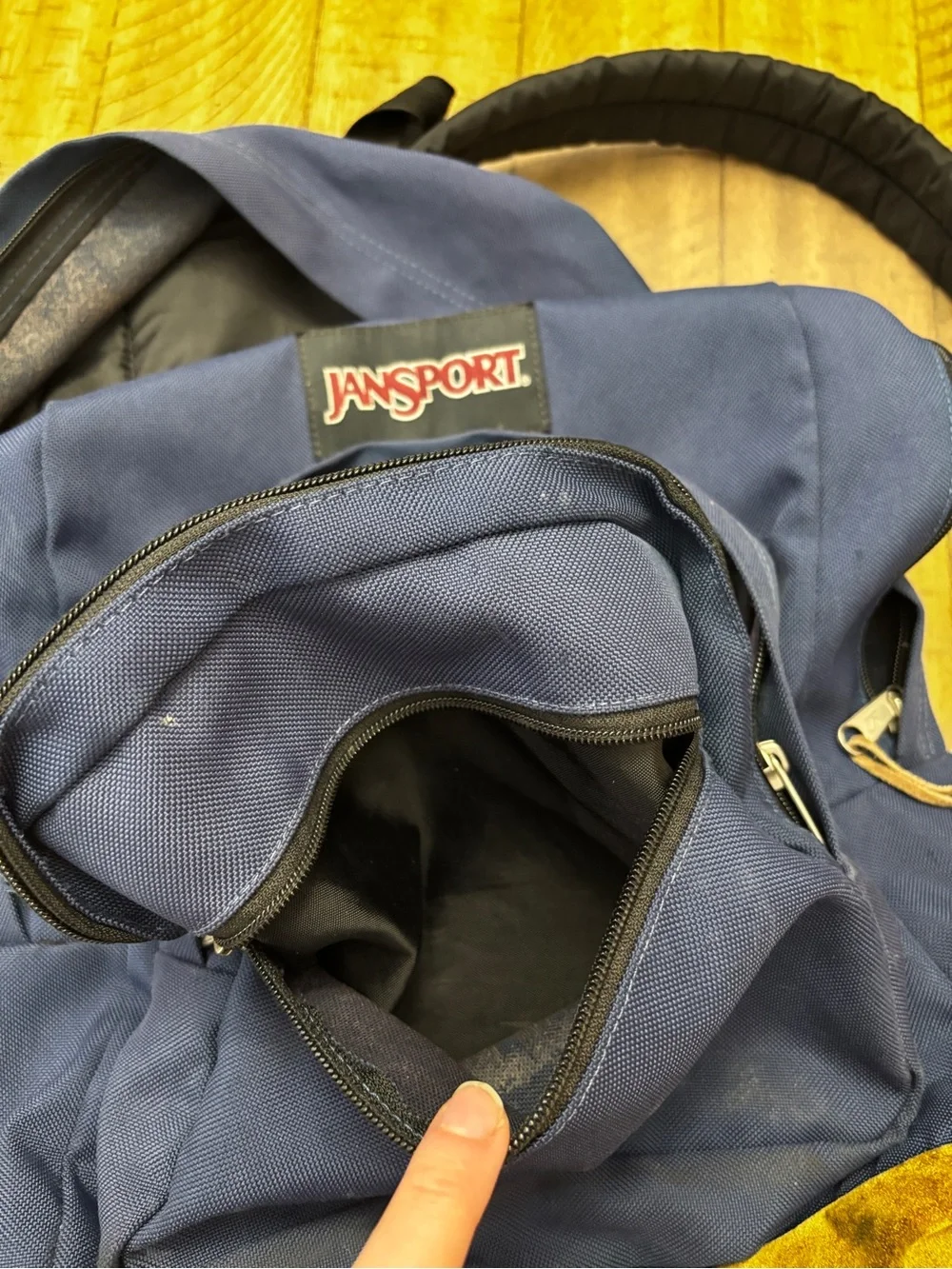 Vintage JanSport Navy and Brown Suede Base Backpack